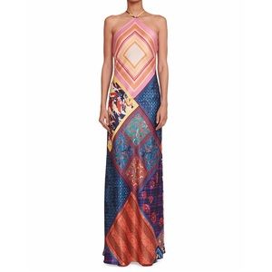 STAUD Cubism Patchwork Print Satin Maxi Dress (New with Tags)